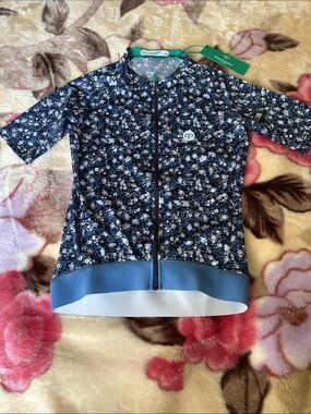 Peppermint Navy and Light Blue Floral Cycling Jersey